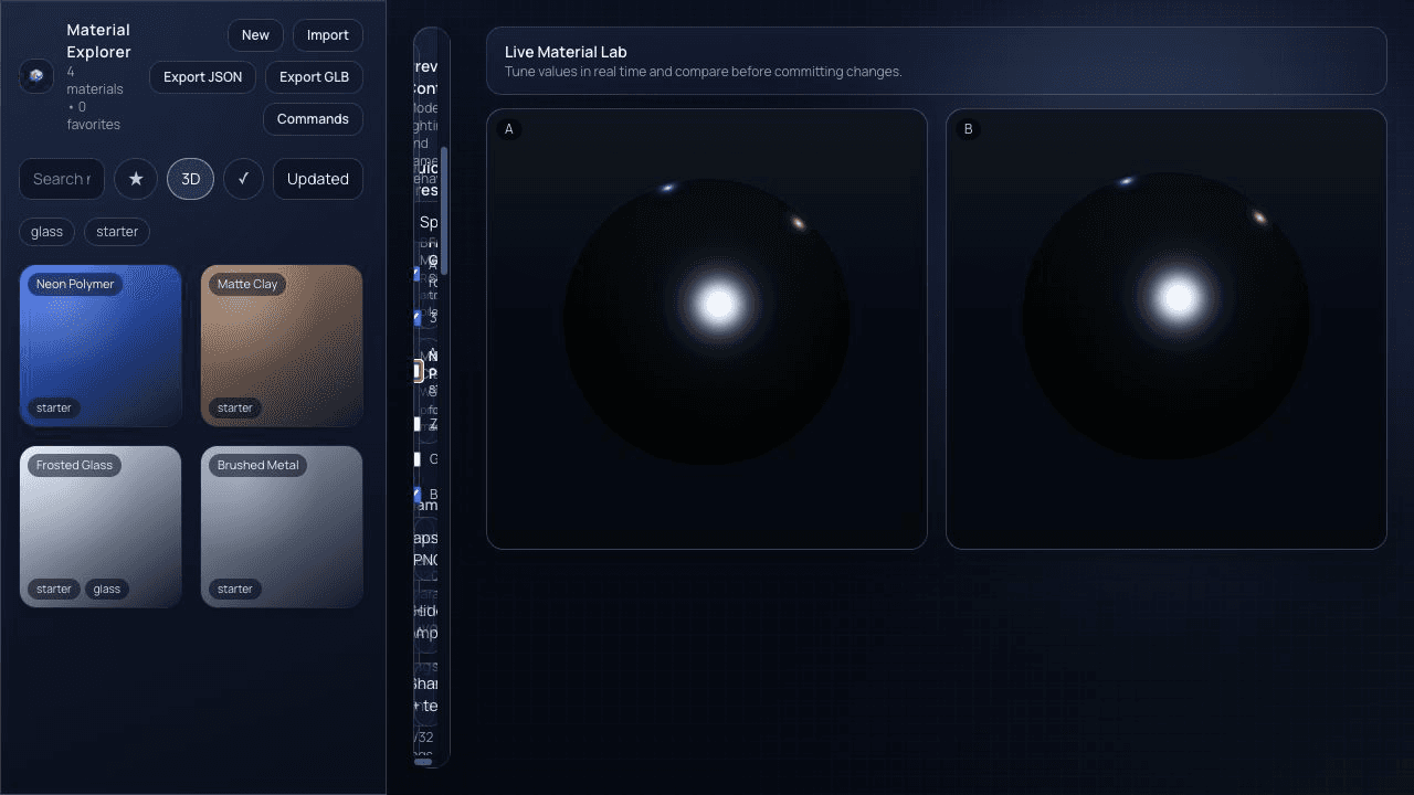 Material Explorer: Dual-canvas A/B comparison