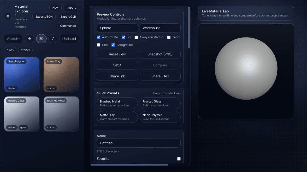 Material Explorer: Live PBR material lab