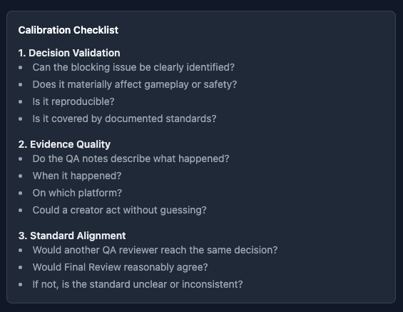 Astrocade AI QA Calibration Tool: Calibration checklist
