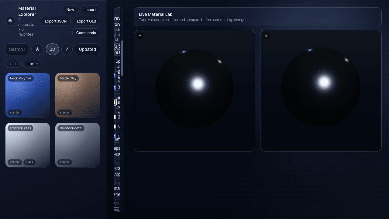 Material Explorer: Dual-canvas A/B comparison