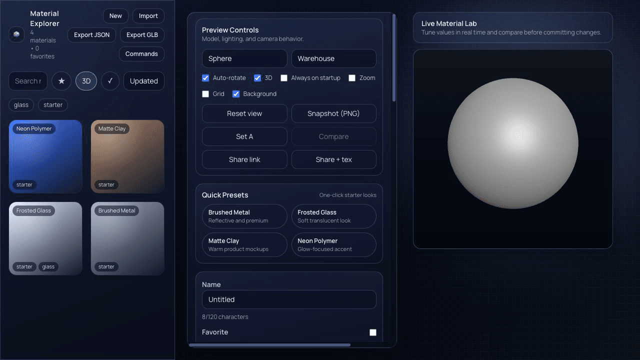 Material Explorer: Live PBR material lab