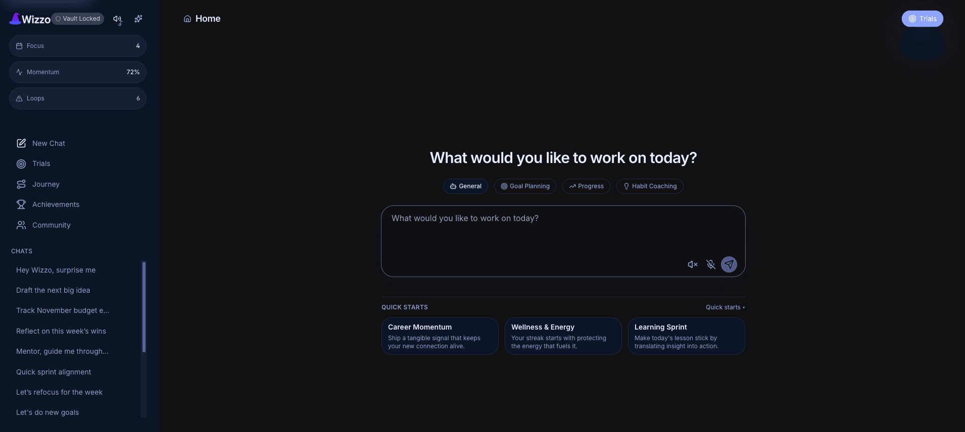 Wizzo: Current AI mentor interface