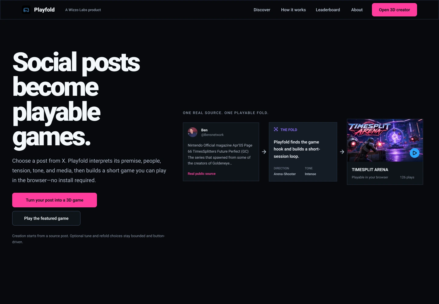 Playfold: Homepage: source-to-game introduction
