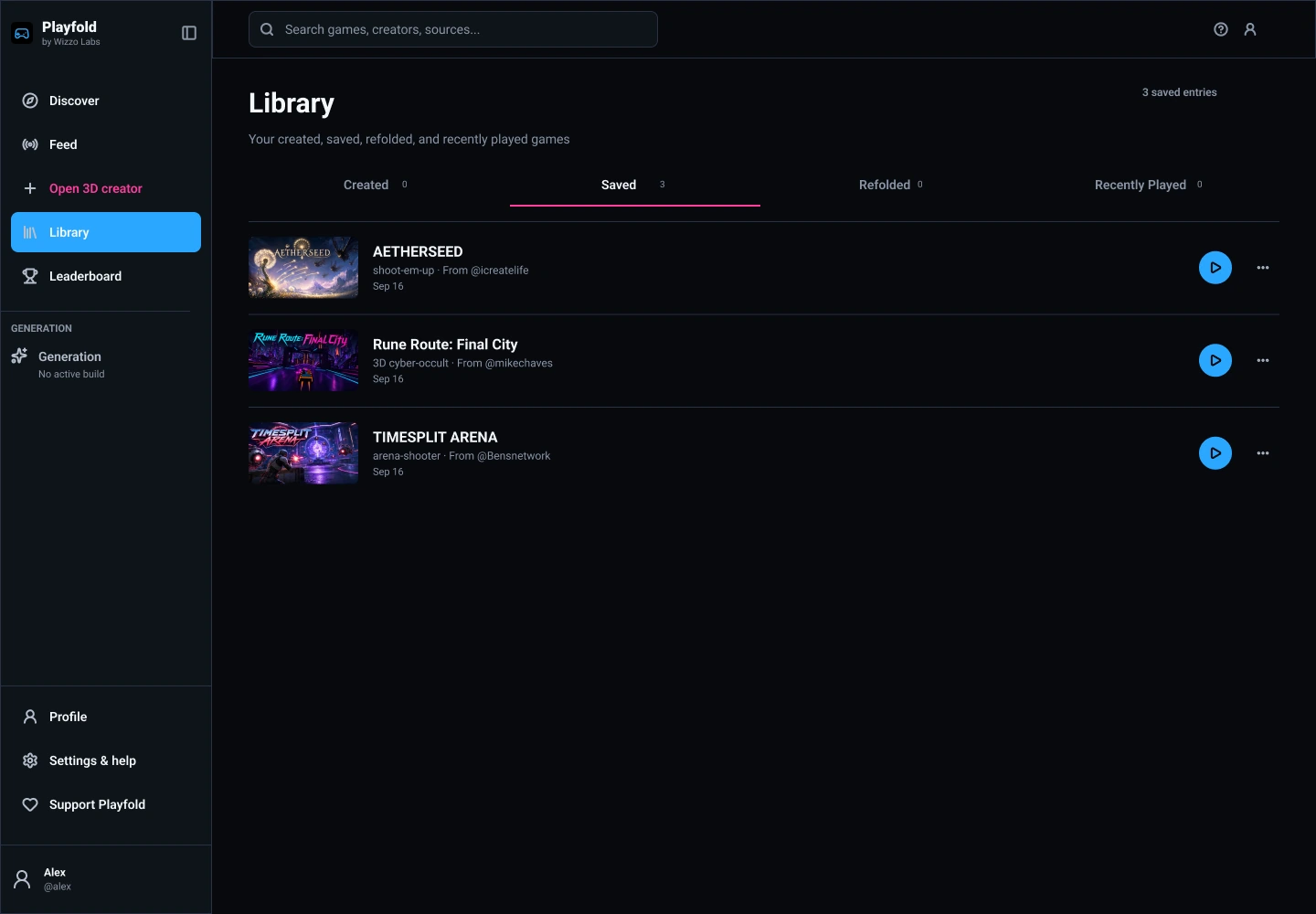 Playfold: Library: saved public bookmarks and personal views