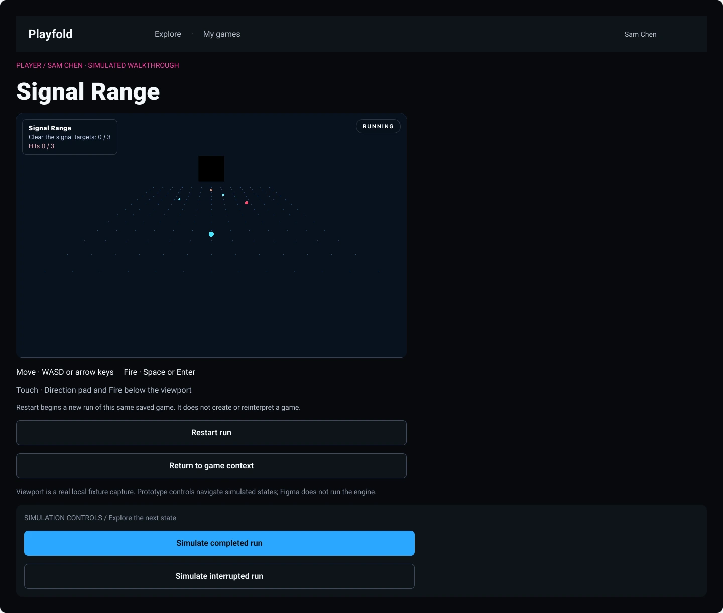 Playfold: Desktop player: Signal Range context and controls