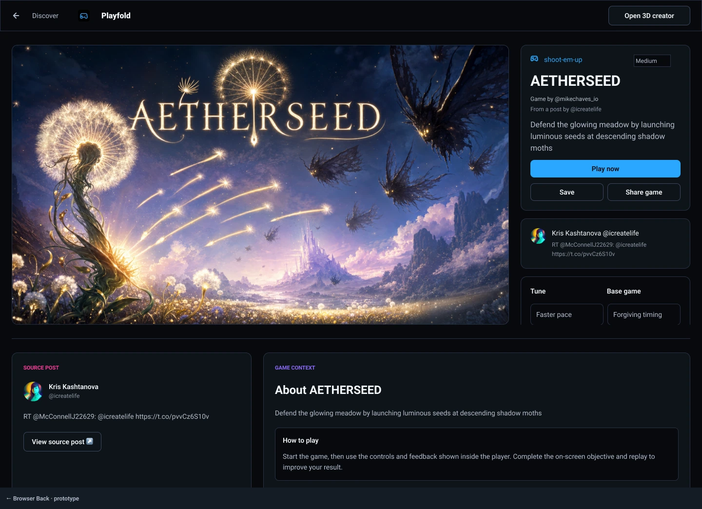 Playfold: AETHERSEED: public game context and focused play