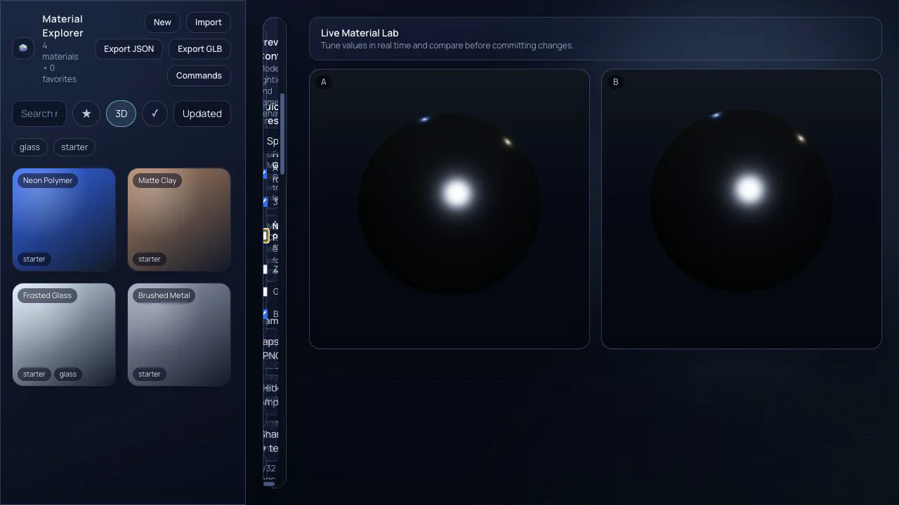 Material Explorer: Dual-canvas A/B comparison