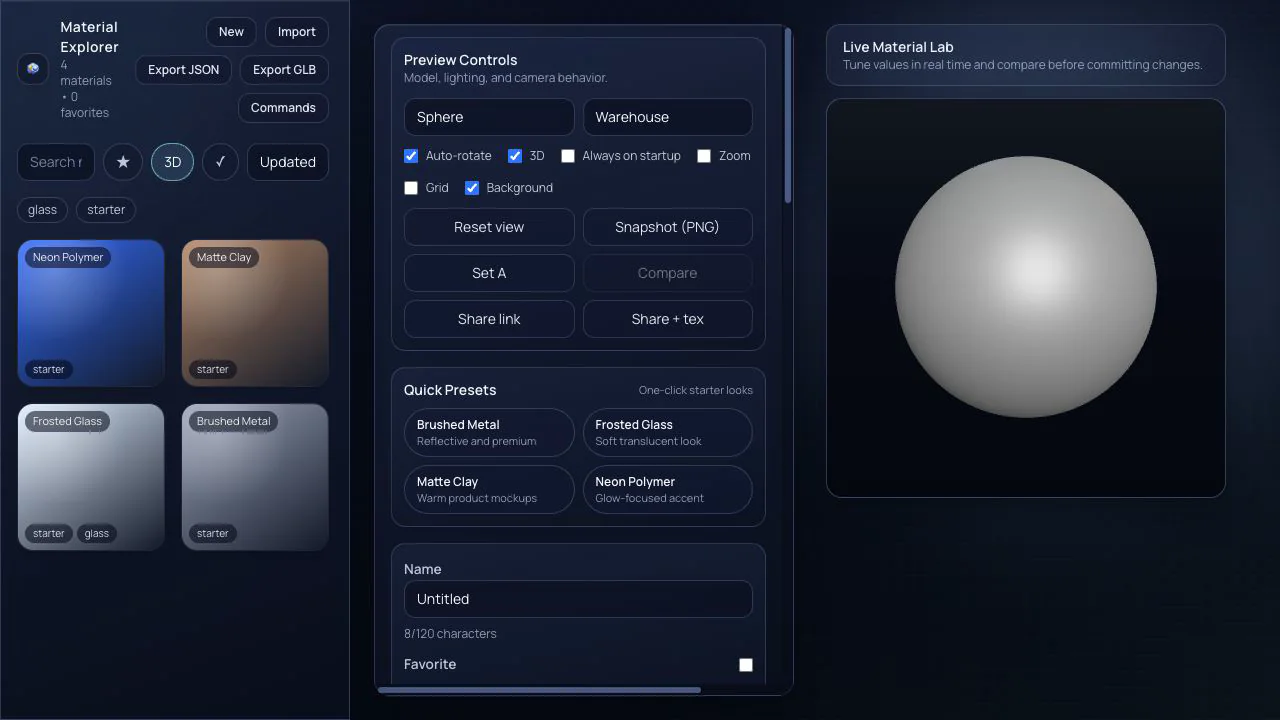 Material Explorer: Live PBR material lab