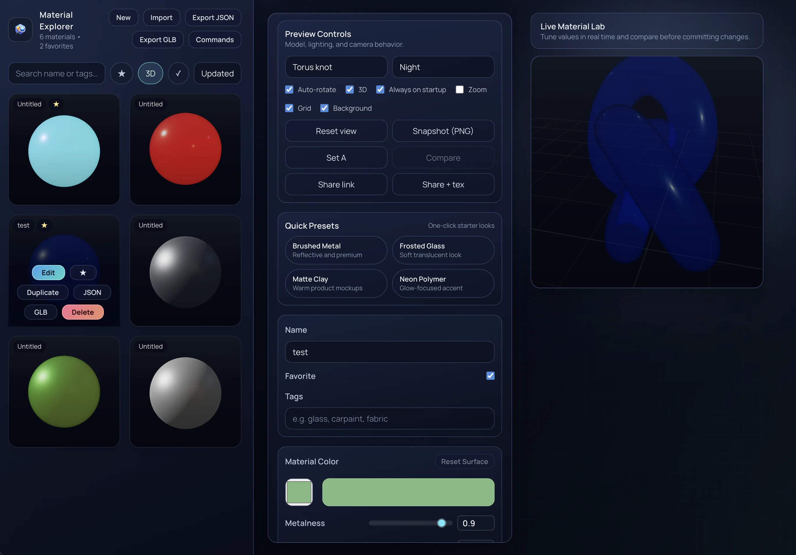 Material Explorer: Material authoring workspace