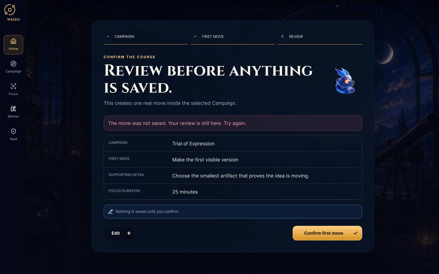 Wizzo: Recovery: preserve the decision