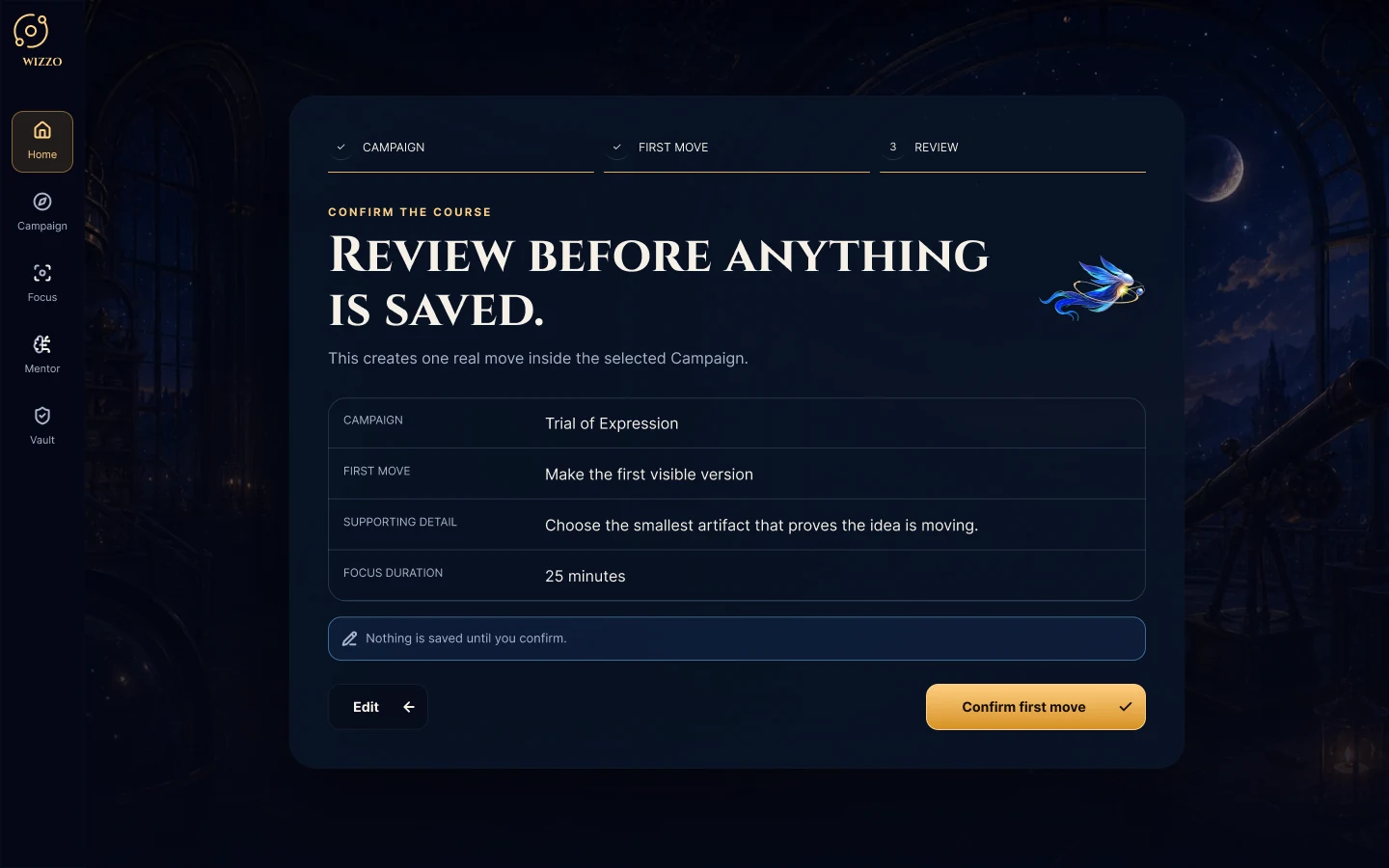Wizzo: Onboarding: review before commitment